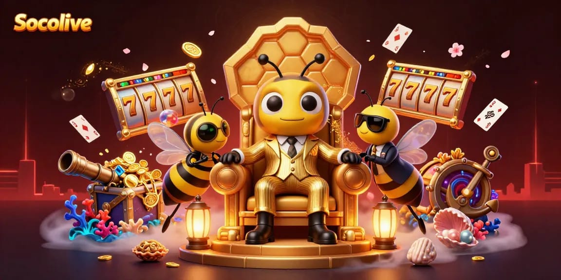 Socolive showcases an extravagant online casino with vibrant characters and immersive slot gaming elements.