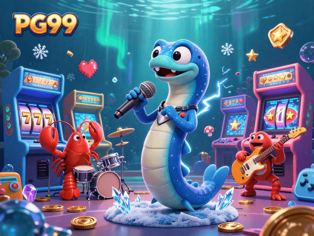Experience thrilling games at PG99's underwater casino with electric eel DJ and vibrant arcade visuals.