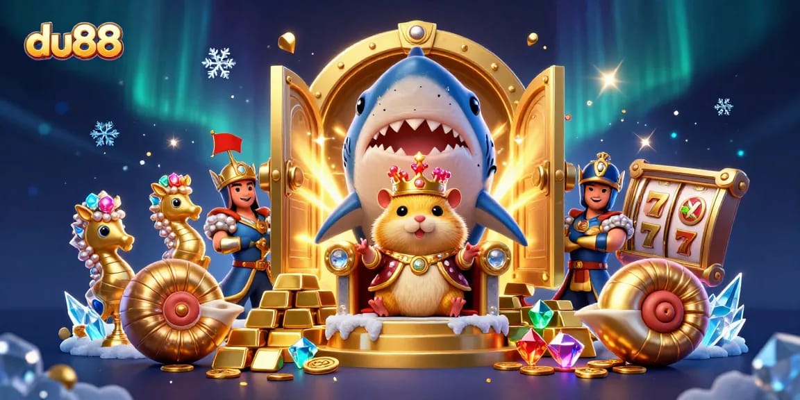 Spin to win with du88's vibrant casino scene featuring a fierce hamster king!