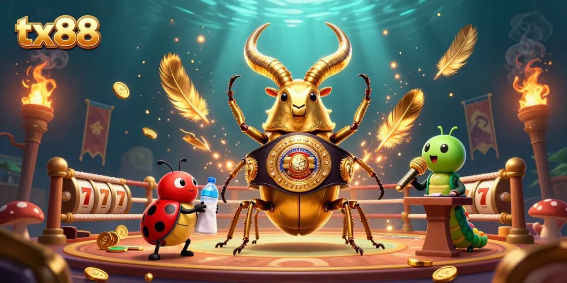 Engage with tx88 as the golden stag beetle battles in a lively casino scene.
