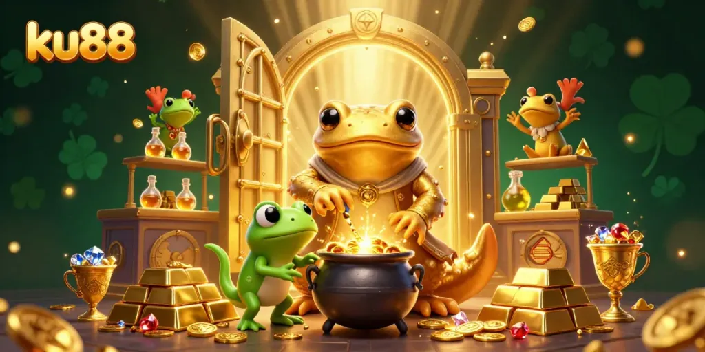 Experience winning strategies on ku88 with an enchanting gold-coin alchemist in a vibrant casino setting.