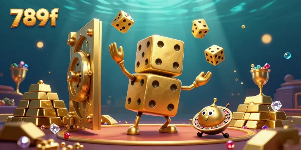 Experience the thrill of 789f with a vibrant casino-themed illustration featuring dynamic characters and treasures.
