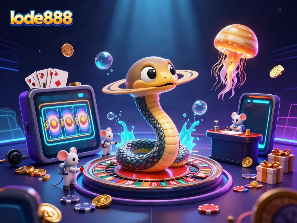 Engage with thrilling lode888 casino adventures with a vibrant cosmic scene full of games and excitement.