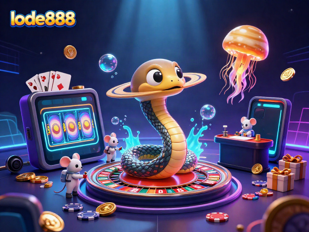 Engage with thrilling lode888 casino adventures with a vibrant cosmic scene full of games and excitement.