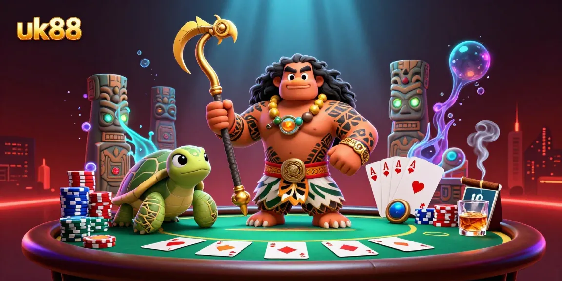Experience the adventure of uk88 as a demigod hawk showcases poker triumph with vibrant casino elements.
