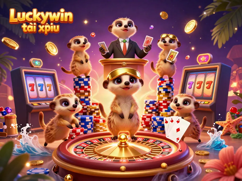 Experience exhilarating gameplay in Luckywin tài xỉu with lively meerkats orchestrating an engaging casino scene.
