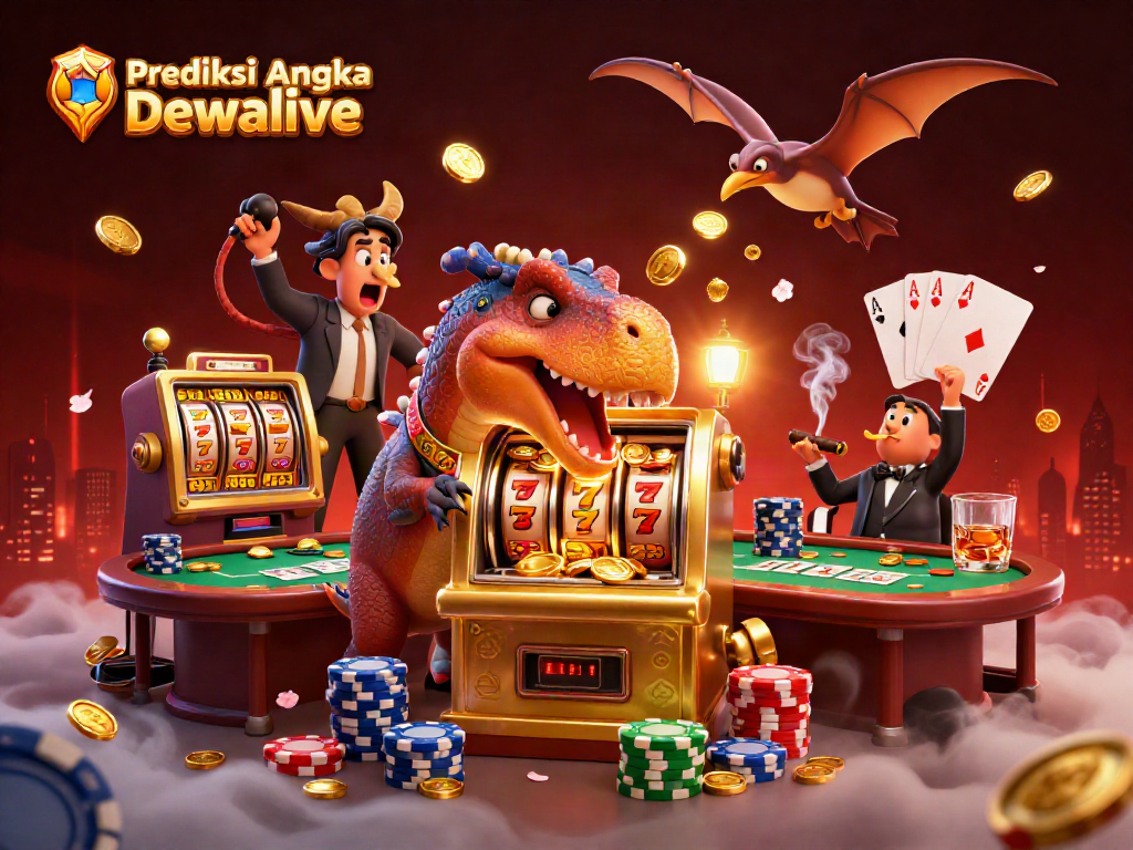 Prediksi Angka Dewalive dikuasai dalam ilustrasi digital 3D pertarungan slot jackpot yang penuh aksi.