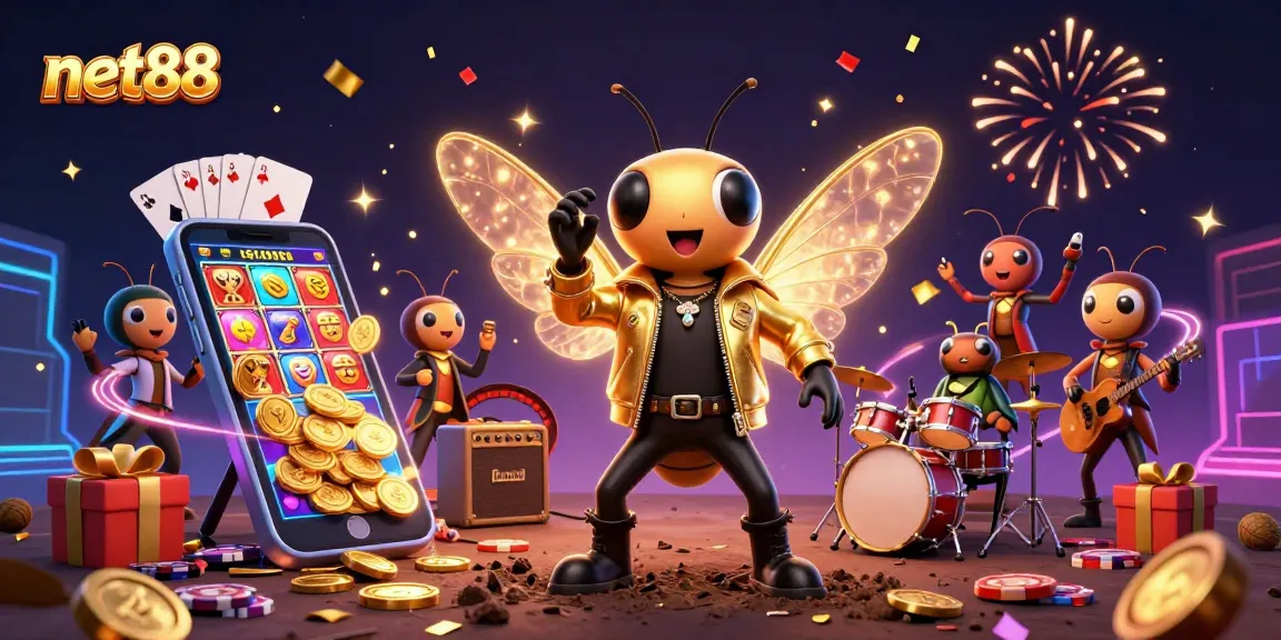 Engage in slot games with net88 featuring a dazzling rock star and exciting casino elements.
