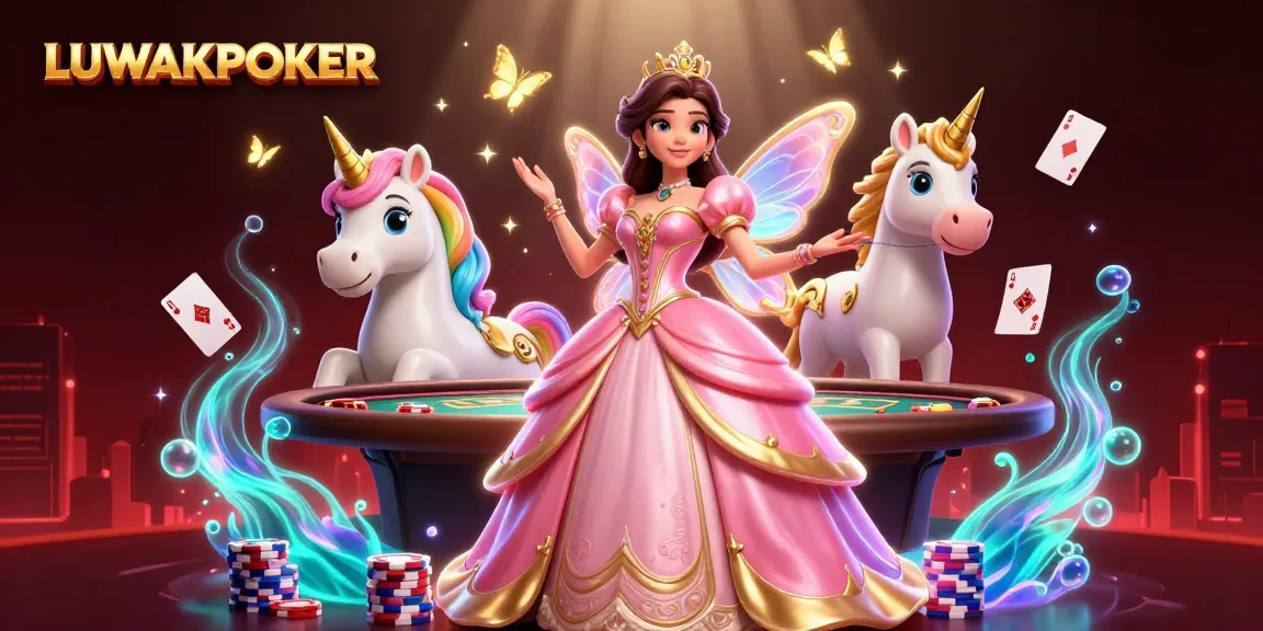 Engage with LUWAKPOKER in a vibrant casino scene featuring a glamorous character and dynamic poker game elements.
