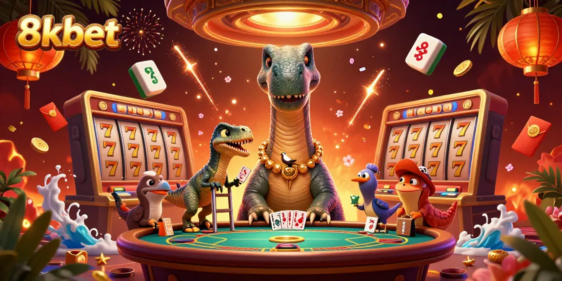 Experience thrilling gaming at 8kbet with a fun-filled casino illustration featuring vibrant characters and energetic gameplay.